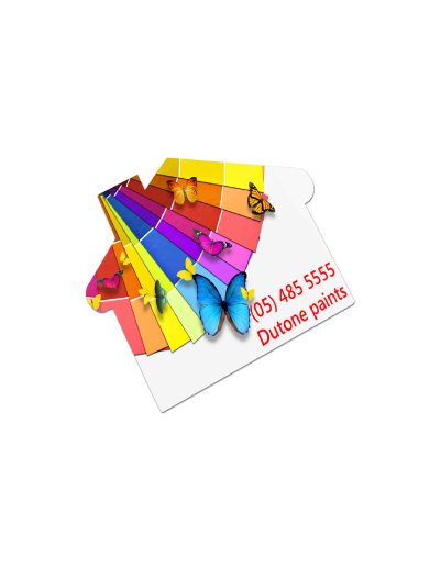 The Trends Collection AD Labels 70 x 50 is a house shaped standard sized permanent vinyl adhesive label.  UV & solvent resistant.  In White or Clear.