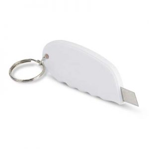 The Trends Mini Cutter Key Ring has a retractable blade with safety mechanism. Available in White. Can be branded. Great promo product.