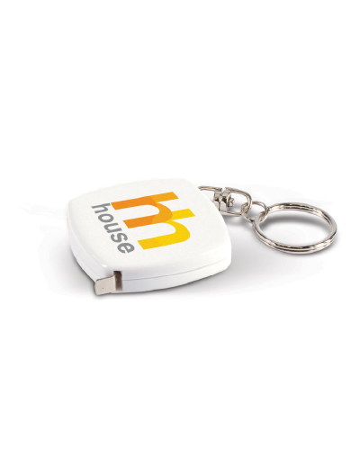 The Trends Collection Tape Measure Key Ring is a 2 metre metal tap with metric and imperial measurements.  In white.  Great handy key ring for clients. Great promotional products.