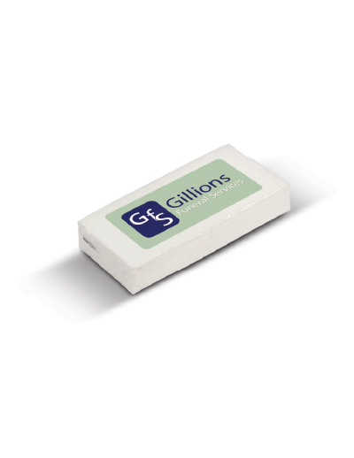 The Trends Promo Tissues are a pocket sized pack of 10 tissues. 3 ply. Available in White. Branding via digital label. Great promo product.