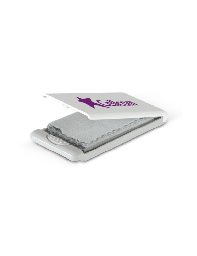 The Trends Screen Cleaning Kit is a microfibre cloth for cleaning screens & glasses. White cloth with grey/white case - great promo product.
