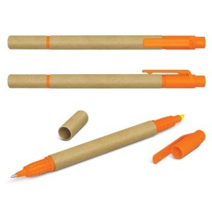 The Trends Collection Eco Pen Highlighter is an eco friendly ball pen.  7 colours available.  Built in Highlighter.  Great branded promotional pen.