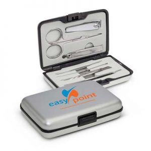104651 TRENDS Executive Manicure Set The Trends Executive Manicure Set is a stylish 7 piece manicure set in a smart aluminium case. Branding via pad print or laser engraving.