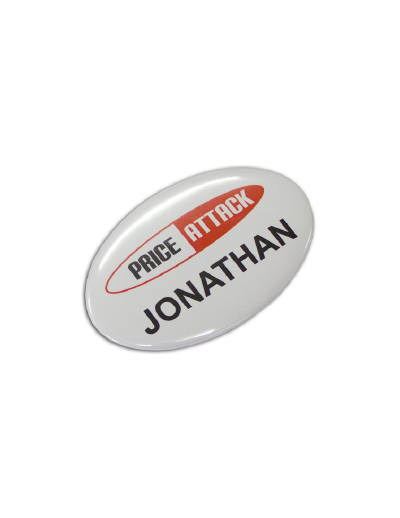 The Trends Collection Button Badge Oval - 65 x 45mm is a pin on button badge.  Full Colour Print.  Great branded promotional product for all occasions.