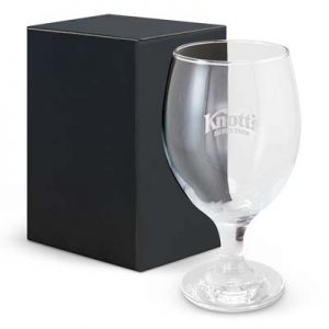 The Trends Maldive Beer Glass is a stylish 355ml stemmed beer glass.  Branded 3 ways.  Great branded glassware promo product for hospitality & gifts.