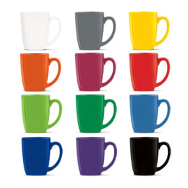 The Trends Collection Sorrento Coffee Mug is a bright coloured stoneware 300ml coffee mug. Â 12 colours. Â Great branded promotional mugs for hospitality and gifts.