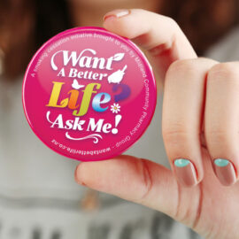 The Trends Collection Button Badge Round is a 90mm pin on button badge.  Full colour printing included in the price.  Great branded promotional badge for all occasions.