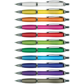 The Trends Vistro Translucent Pen is a retractable plastic & metal ball pen with translucent barrel. 11 colours. Great promo pen product.