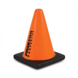 The Trends Stress Road Cone is a road cone shaped anti stress toy made from P.U. Orange with Black Trim. Great branded safety promo product.