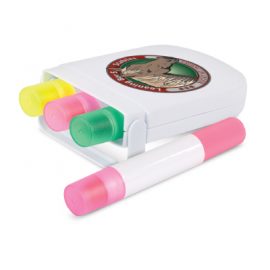 The Trends Collection Wax Highlighter Set is a compact set of 3 mini wax highlighters.  Great branded promotional stationery product.  Branding on case and pens.