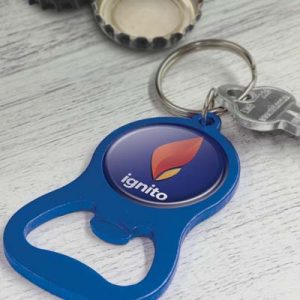 The Trends Chevron Bottle Opener Key Ring is a metal bottle opener key ring. Resin coated/laser engraved. Great branded promo product.