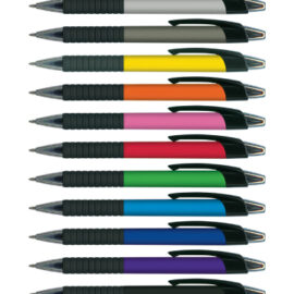 The Trends Cleo Pen is a retractable plastic and metal ball pen with soft touch rubber grip. 10 colours. Great branded promo pen products.