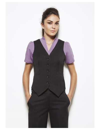 The Biz Corporates Womens Peaked Vest with Knitted Back is a 92% Polyester 8% Bamboo Charcoal vest. Available in Black. Sizes 4-26.