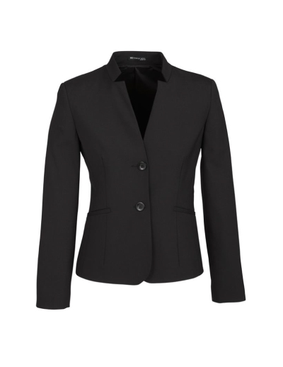 The Biz Corporates Womens Short Jacket with Reverse Lapel is a wool jacket made of 55% Polyester, 43% Wool, 2% Elastane. Available in 3 colours. Sizes 4-26.