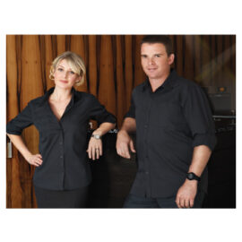 The Unlimited Editions Mens Soho Shirt is a 60% cotton business shirt. Roll up tab sleeves. Black. Great branded work shirts from C-Force Textiles.