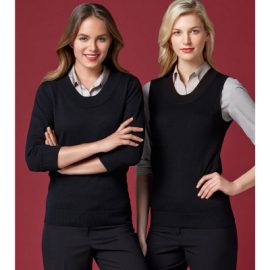 The Biz Collection Ladies 80/20 Wool-Rich Pullover is a modern fit, 80% merino wool cardigan.  Black or Navy.  Great merino wool rich pullovers from Biz Collection.