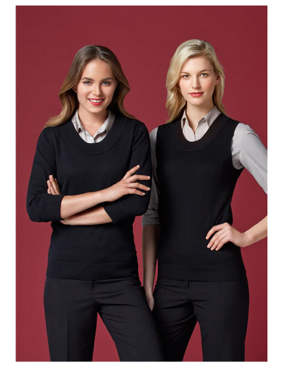 The Biz Collection Ladies 80/20 Wool-Rich Pullover is a modern fit, 80% merino wool cardigan.  Black or Navy.  Great merino wool rich pullovers from Biz Collection.