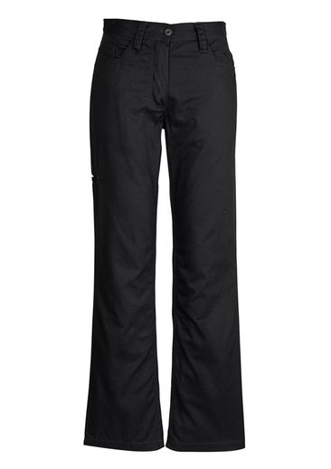 The Syzmik Womens Plain Utility Pant is a 100% 280gsm mid weight cotton drill pant.  Navy or Black. Great womens Syzmik workwear.