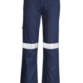 The Syzmik Womens Taped Utility Pant is a 280gsm midweight cotton drill pant with retroreflective tape. Navy or Black. Great Syzmik workwear.