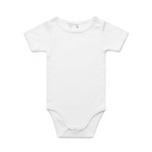 The AS Colour Mini Me One Piece is a 220gsm 100% cotton onesie. 6 colours available. Sizes 0 - 3 months to 18 - 24 months. Great kids branded apparel.