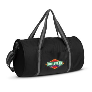 The Trends Collection Voyager Duffle Bag is a roll duffle bag.  600D polyester.  External pockets.  Black.  Great branded sports or promotional bag.