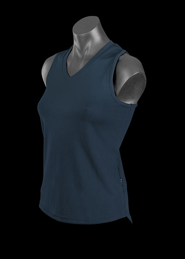 The Aussie Pacific Ladies Botany Singlet is made from 100% polyester moisture removal material.  In Black, White & Navy.  Great branded singlets & sportswear.