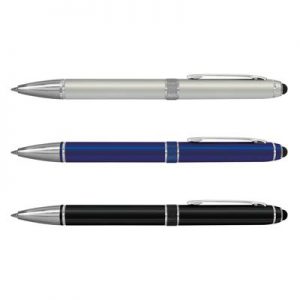 107947 TRENDS Antares Stylus Pen The Trends Antares Stylus Pen is a twist action aluminium ball pen with stylus for touch screens. 3 colours. Great branded promotional pen product.