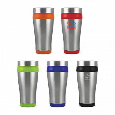 The Trends Collection Aspen Travel Mug is a 350ml double wall travel mug. Screw on lid, stainless steel outer. Great branded travel mugs.