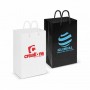 The Trends Collection Small Laminated Carry Bag is a small high gloss carry bag.  Screen Printed.  In Black or White.  Great retail packaging promotional product.