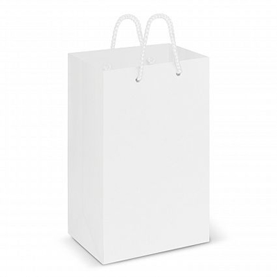 The Trends Collection Small Laminated Carry Bag is a small high gloss carry bag.  Screen Printed.  In Black or White.  Great retail packaging promotional product.