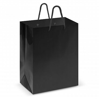 The Trends Collection Medium Laminated Bag is a high gloss carry bag. Available in White & Black. Great branded retails bags & promotional products.