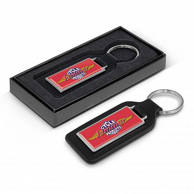 The Trends Collection Baron Rectangular Key Ring is a genuine leather key ring with metal plate for branding.  Great branded key rings & promotional products.