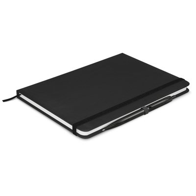 The Trends Collection Omega Notebook comes with pen, A5 size notebook with lined pages.  11 colours.  Great branded notebooks & business promo products.