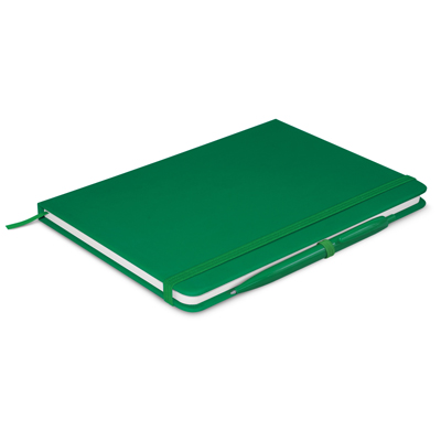 The Trends Collection Omega Notebook comes with pen, A5 size notebook with lined pages.  11 colours.  Great branded notebooks & business promo products.