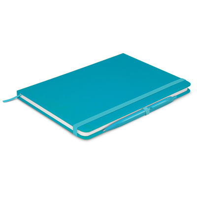 The Trends Collection Omega Notebook comes with pen, A5 size notebook with lined pages.  11 colours.  Great branded notebooks & business promo products.