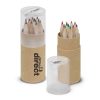 The Trends Coloured Pencil Tube has 12 assorted colour pencils.  Plastic Cap with in built sharpener.  Great branded school promotional products.