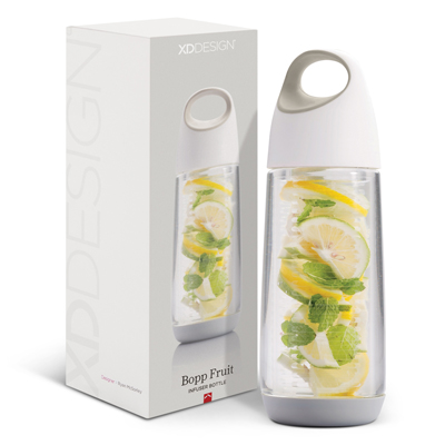 The TRENDS Bopp Fruit Infuser Bottle is a 650ml translucent bottle with an infusion cartridge for sliced fruit.  Made from Tritan.  Screw on lid.
