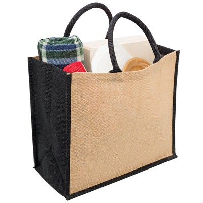 The Legend Life Large Eco Jute is available in Black or Cream.  28 litres. Contrast colour handles and trim.  Great branded jute bags & eco friendly products.
