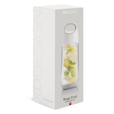 The TRENDS Bopp Fruit Infuser Bottle is a 650ml translucent bottle with an infusion cartridge for sliced fruit.  Made from Tritan.  Screw on lid.