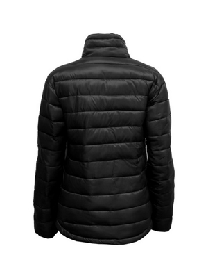 The Aurora Womens Ultralite Puffer Jacket used 100% recycled synthetic down.  Available in Black & Navy.  Sizes 10 - 16.  Great warm branded winter apparel.