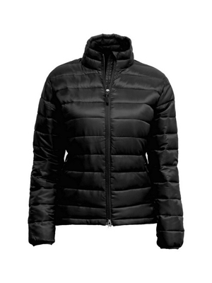 The Aurora Womens Ultralite Puffer Jacket used 100% recycled synthetic down.  Available in Black & Navy.  Sizes 10 - 16.  Great warm branded winter apparel.