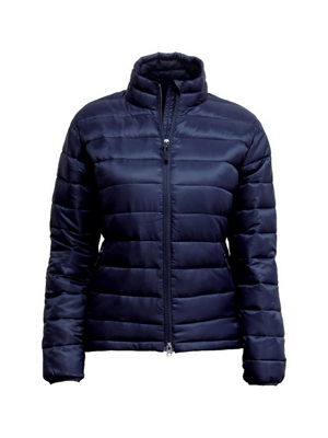 The Aurora Womens Ultralite Puffer Jacket used 100% recycled synthetic down.  Available in Black & Navy.  Sizes 10 - 16.  Great warm branded winter apparel.