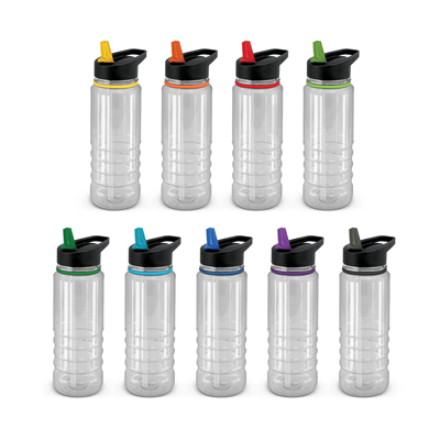 The Trends Collection Triton Elite Drink Bottle is a 750ml drink bottle.  Black or Clear bottle.  9 coloured lids.  Great branded mix n match drink bottles. 