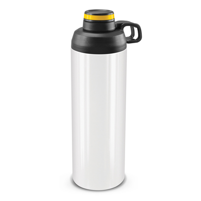 The TRENDS Primo Metal Bottle is a large 900ml stainless steel drink bottle with screw on lid. Contrasting silicone bands available.