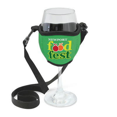 The Trends Collection Wine Glass Holder Large is a neoprene wine glass holder with lanyard.  Perfect for festival and events.  Great branded promo products.