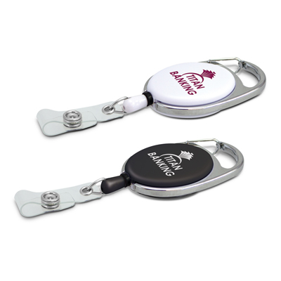 The TRENDS Evo Retractable ID Holder is an id holder that retracts with a reliable steel spring.  Full Colour available.  Carabiner clip.  ID holders can be purchased in addition.