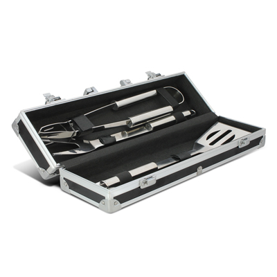 The Trends Collection Luxmore BBQ Set is a premium barbeque set is a metal & plastic case.  Branding on case.  Great branded bbq sets & summer products.