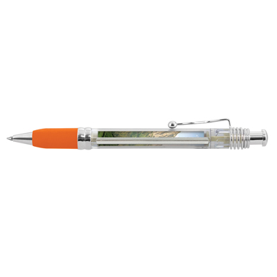 The TRENDS Pluto Banner Pen is a retractable plastic & metal pen with clear barrel. Pull out banner. 6 colours. Blue or Black Ink.