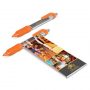 The TRENDS Aries Banner Pen is a retractable plastic ball pen with clear barrel and soft grip.  Pull out Banner.  Blue or Black Ink