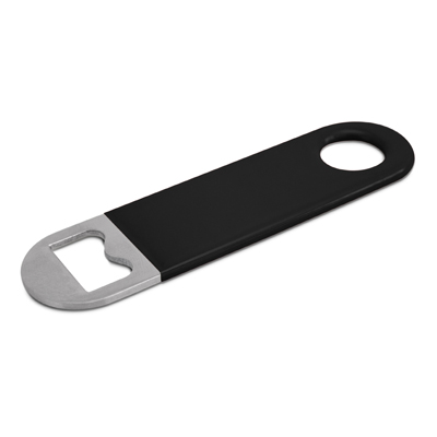 The Trends Collection Speed Bottle Opener is a small stainless steel bottle opener with soft touch vinyl coating.  4 colours.  Great branded bottle openers.